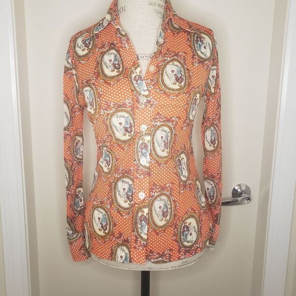 60s retro funky print blouse - Picture 1 of 11